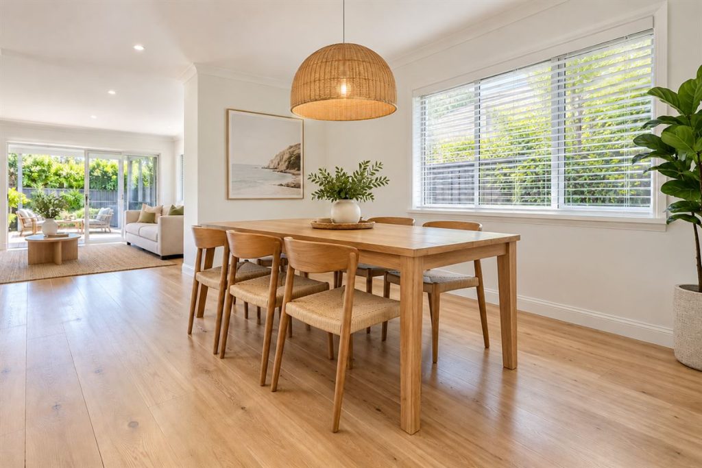 Dining area with gleaming floors after deep cleaning