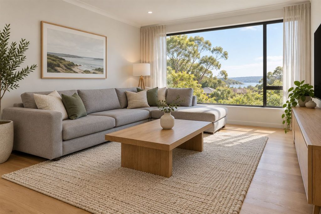 Tidy, freshly cleaned living room after home cleaning